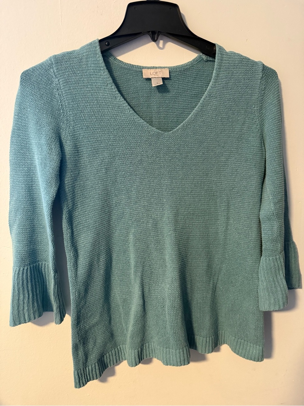 LOFT Women's Light Teal V-Neck Knit Sweater Size L